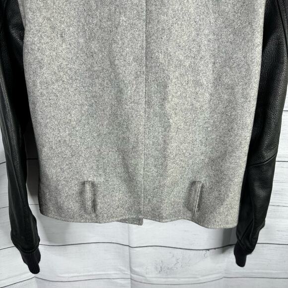 Nike NSW Womens Size Small Gray Wool Destroyer Jacket Moto Bomber Leather - Picture 8 of 12